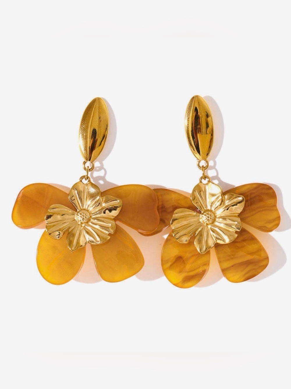 Floral Amber Statement Drop Earrings (9722)
